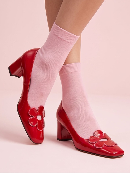 Stuart Weitzman Shoes - STUART WEITZMAN BAGONIA Red Flower patent leather slip on block Heels size 7.5